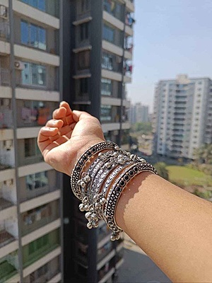 Oxidised Silver Plated Bangles Set of 6 - 4