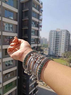 Oxidised Silver Plated Bangles Set of 6 - 5