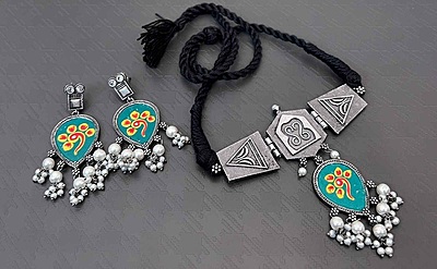 Oxidised Silver Plated Choker Set - 1