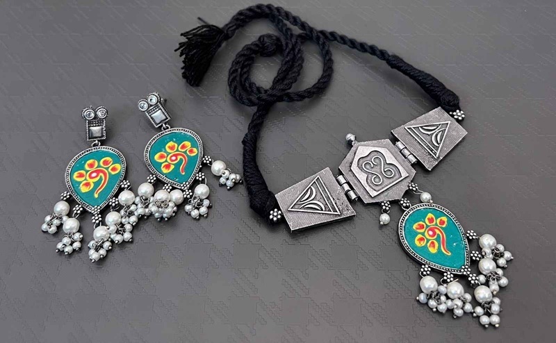 Oxidised Silver Plated Choker Set - 1