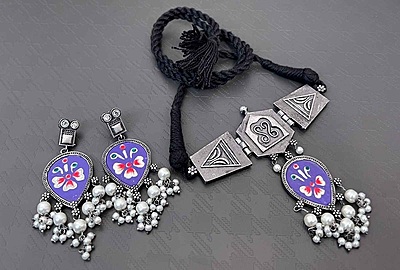 Oxidised Silver Plated Choker Set - 3