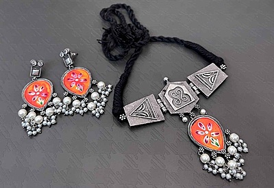 Oxidised Silver Plated Choker Set - 6