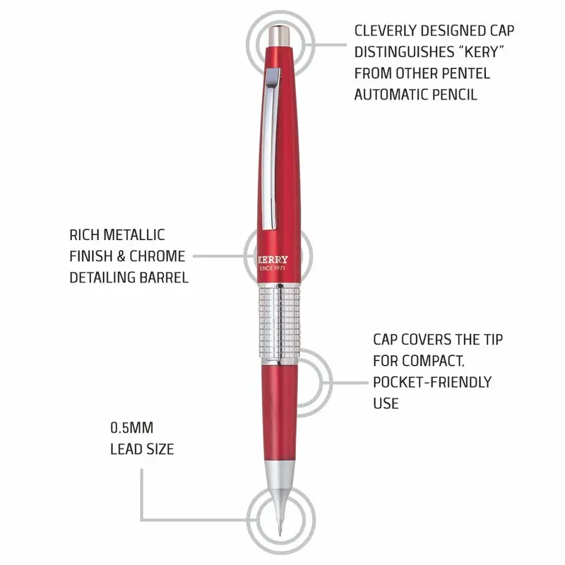 PENTEL P1035 KERRY PENCIL - 0.5 B - RED PENTEL P1035 KERRY PENCIL - 0.5 B - RED
