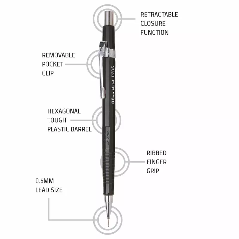 PENTEL P205 M.PENCIL - 0.5MM BLACK