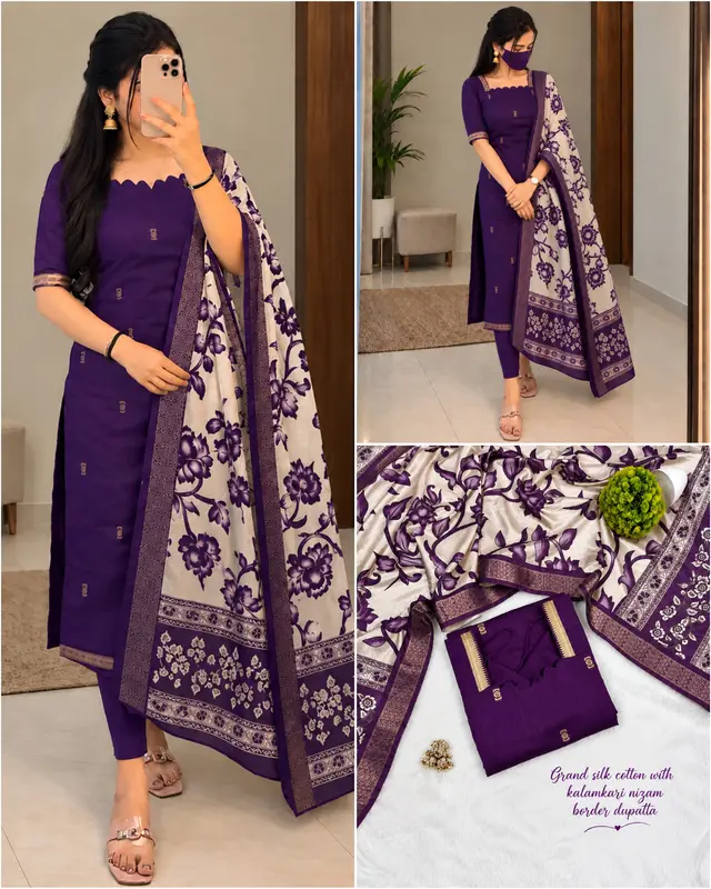 Nandini Mangalagiri Silk Cotton Top and Kalamkari Dupatta