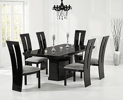 Six Seater Marble Top Dining Set with Fabric Chairs - Luxury and Comfort for Your Dining Room