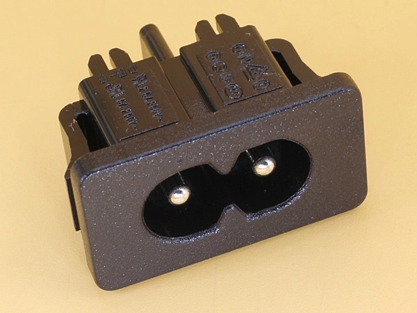 AC Socket 2P 2.5A 250V IEC320-C8 Male Panel Snap Mount