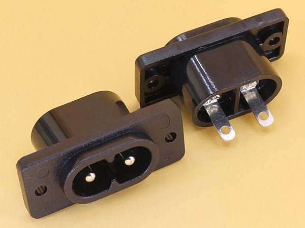 AC Socket 2P 2.5A 250V IEC320-C8 Male Panel Holes Mount