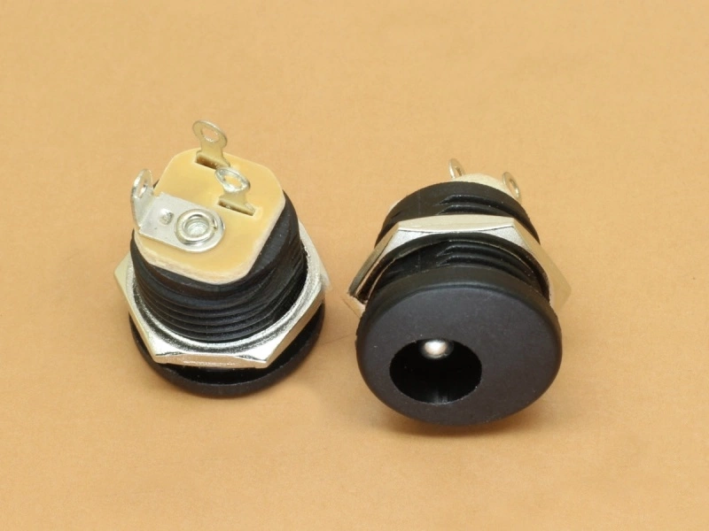 DC Socket - Black Threaded Nut Panel Mount - Suitable for 5.5x2.5mm DC Pins