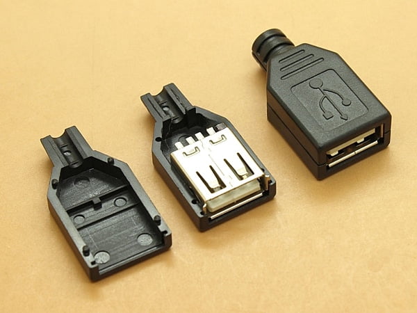 USB 2.0 - A-Type Female - 4 pin - DIY Wire Solder - Black