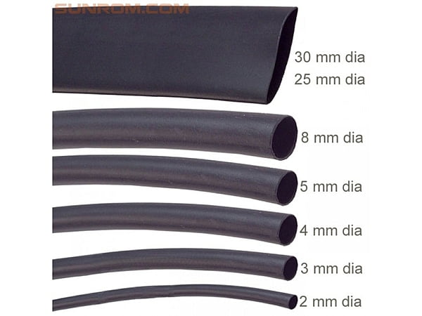 Heat Shrink Tube - 10mm Dia, Black, 1 Meter Length