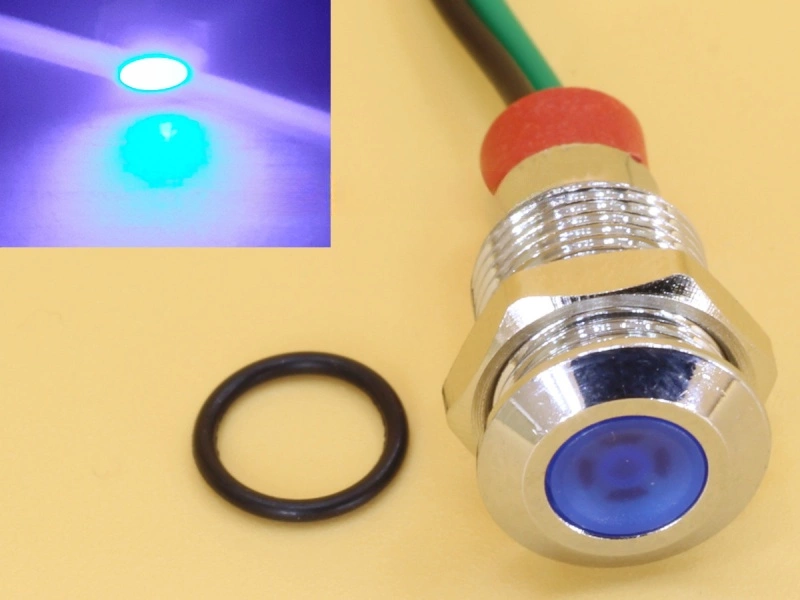Blue 10mm 3-6V DC Panel Mount Indicator LED with 15cm wire