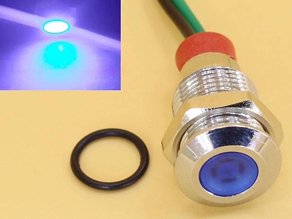 Blue 10mm 12-24V DC Panel Mount Indicator LED with 15cm wire