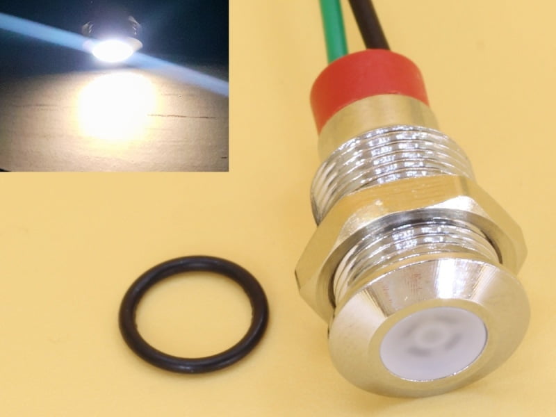 White 10mm 12-24V DC Panel Mount Indicator LED with 15cm wire