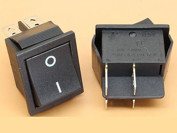 Black Rocker Switch KCD4 16A-250VAC ON/OFF DPST Snap in Panel