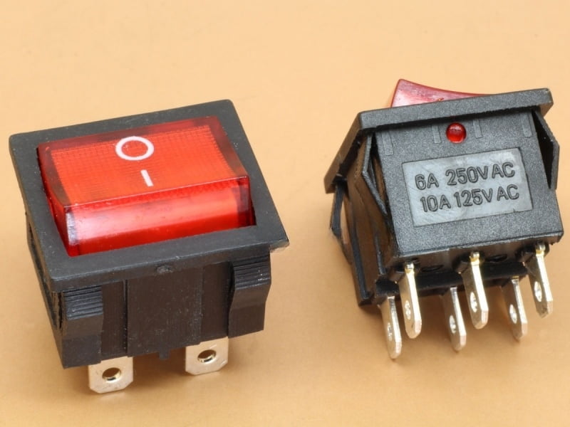 Red Light Rocker Switch KCD5 6A-250VAC ON/ON 6 Pins DPST Snap in Panel
