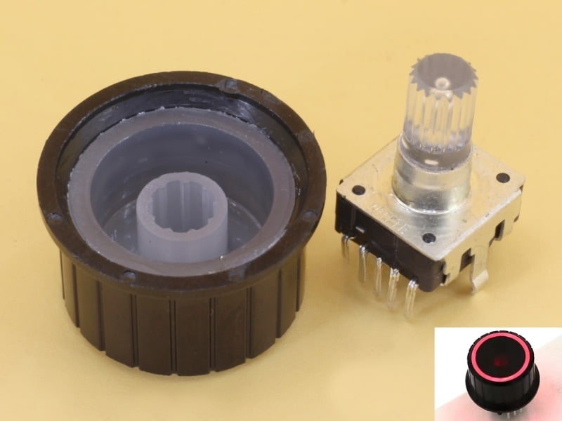 Red LED Rotary Encoder EC12 Knurled Shaft 20mm with Knob 25mm