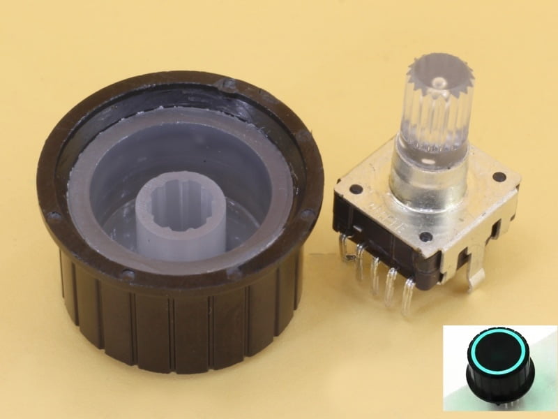 Green LED Rotary Encoder EC12 Knurled Shaft 20mm with Knob 25mm