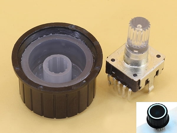 Blue LED Rotary Encoder EC12 Knurled Shaft 20mm with Knob 25mm