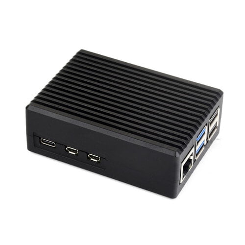 Aluminum Stripe Grooved Case For Raspberry Pi 5, Built-In Cooling Fan And Heatsink Pillars