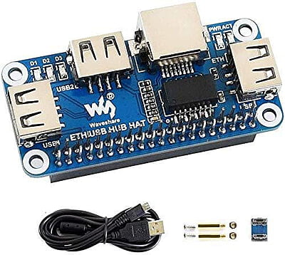 Ethernet / USB HUB HAT for Raspberry Pi, 1x RJ45, 3x USB