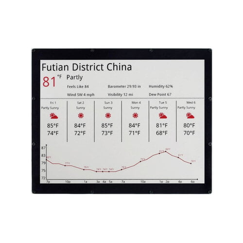 12.48 inch Three-Color E-Ink Display Module, 1304×984, red, black, white three-color
