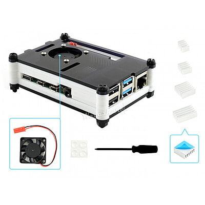 Black/White Acrylic Case for Raspberry Pi 4, with Cooling Fan