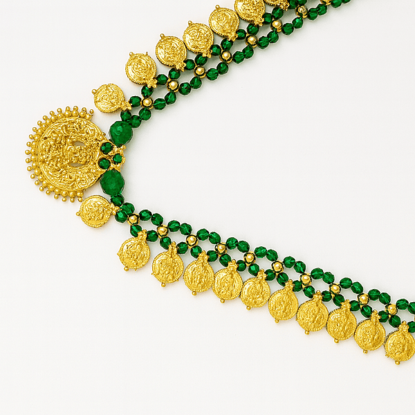 Temple-Inspired Green Beaded Mangal sutra with Gold Finish Pendant