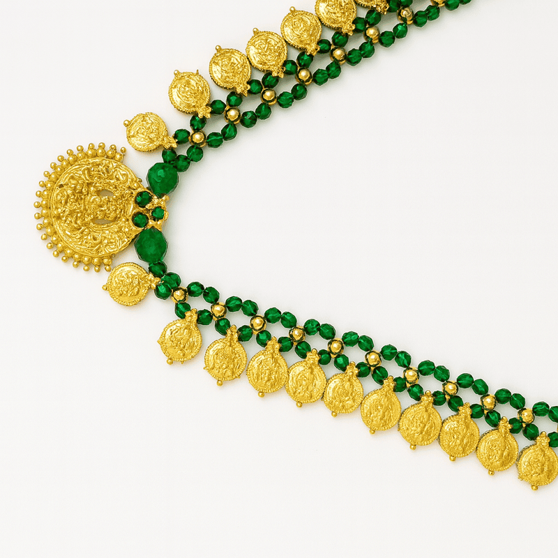 Temple-Inspired Green Beaded Mangal sutra with Gold Finish Pendant