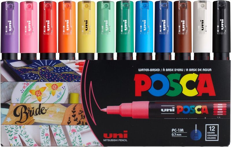 PC1M12C MITSUBISHI UNI POSCA MARKER SET, 1M, 12 ASSORTED COLORS