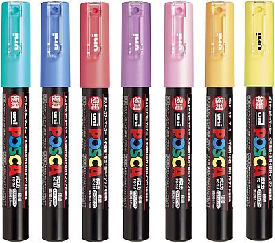 PC1M7C MITSUBISHI UNI POSCA MARKER SET, 1M, 7 ASSORTED COLORS