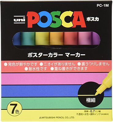 PC1M7C MITSUBISHI UNI POSCA MARKER SET, 1M, 7 ASSORTED COLORS PC1M7C MITSUBISHI UNI POSCA MARKER SET, 1M, 7 ASSORTED COLORS