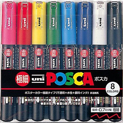 PC1M8C MITSUBISHI UNI POSCA MARKER SET, 1M, 8 ASSORTED COLORS