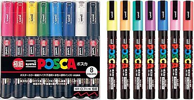 PC1M8C MITSUBISHI UNI POSCA MARKER SET, 1M, 8 ASSORTED COLORS