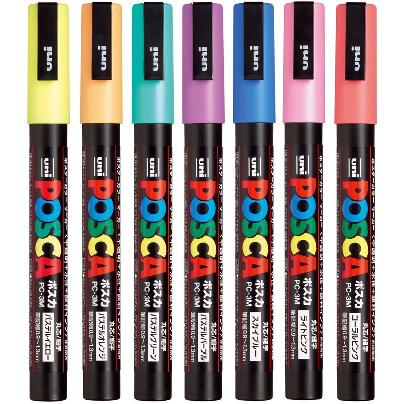 PC3M7C MITSUBISHI UNI POSCA MARKER SET, 3M, 7 ASSORTED COLORS