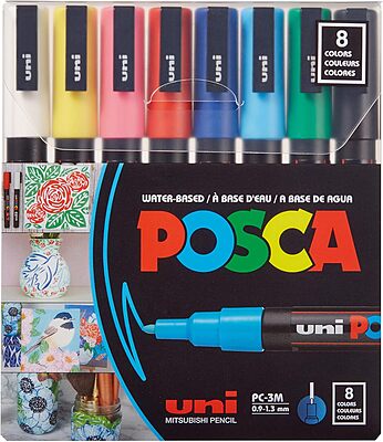 PC3M8C MITSUBISHI UNI POSCA MARKER SET, 3M, 8 ASSORTED COLORS PC3M8C MITSUBISHI UNI POSCA MARKER SET, 3M, 8 ASSORTED COLORS