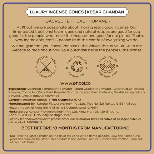 Phool KESAR CHANDAN Incense Cones