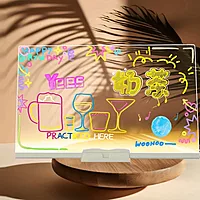 Pebblezapp LED Acrylic Writing Board with Light & 7 Pens | 8x8 in DIY 3D Rewritable Message Pad | Personalized Night Lamp & Display Board for Home, Office Desk, Kids & Gifts