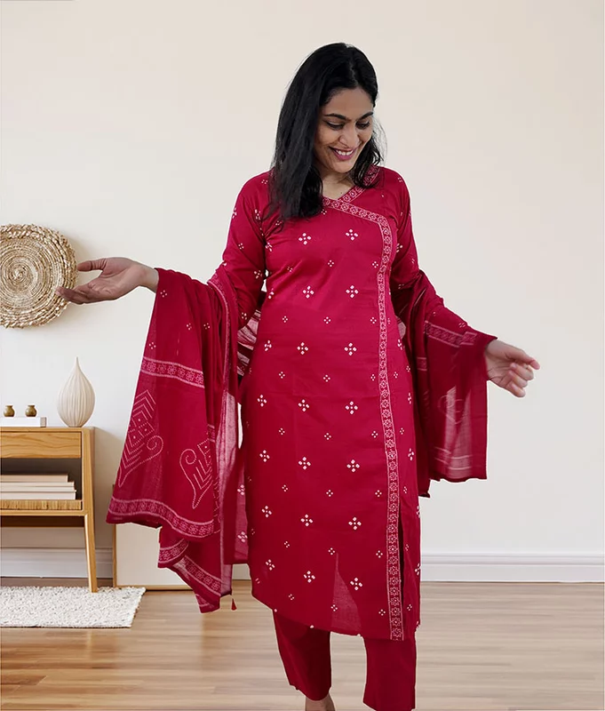 Bandh Pehlu Kurta Set - Pink