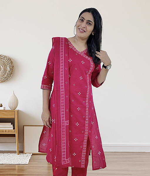 Bandh Pehlu Kurta Set - Pink