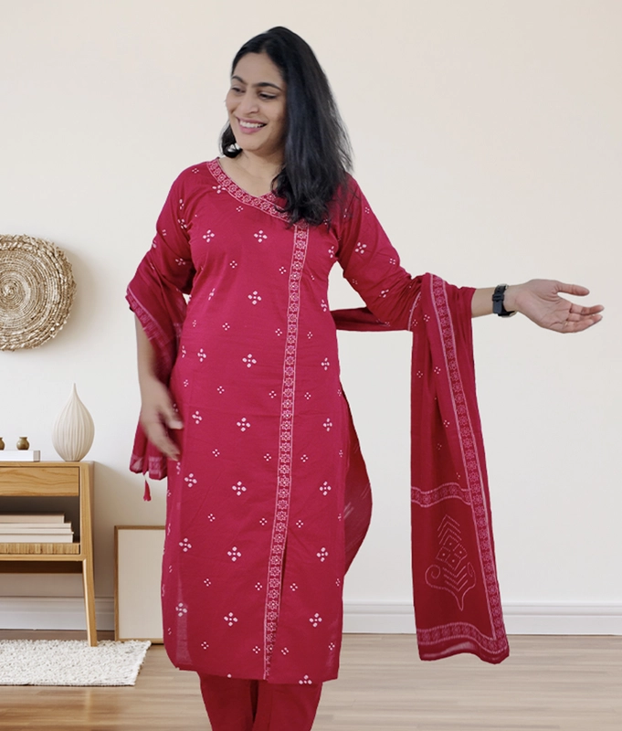 Bandh Pehlu Kurta Set - Pink
