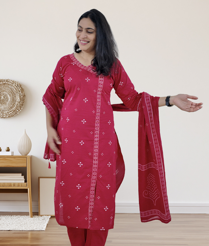 Bandh Pehlu Kurta Set - Pink