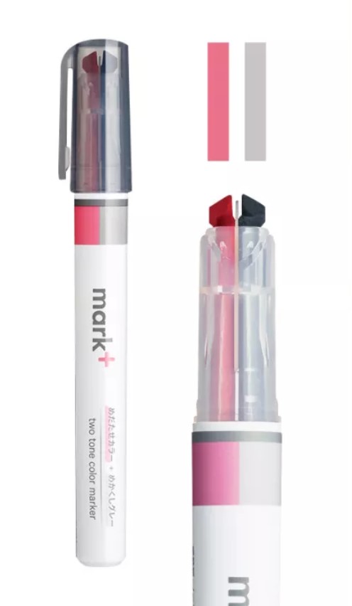 Kokuyo Highlighter Pen 2 Tone Mark Plus Gray Pink