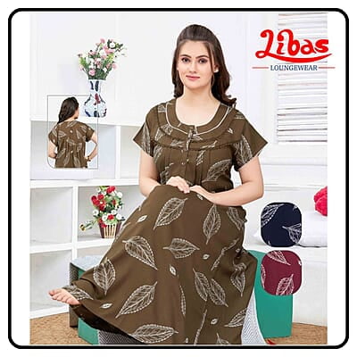 Deep Bronze Spun Cotton Nighty With Front Button Opening From Libas Loungewear - PS548