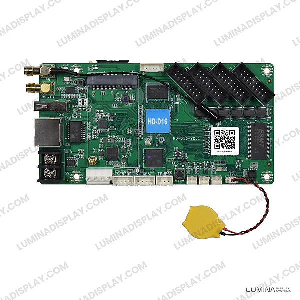 Huidu HD-D16 compact asynchronous LED control card, 4 HUB75E ports, 65,000 px – Lumina