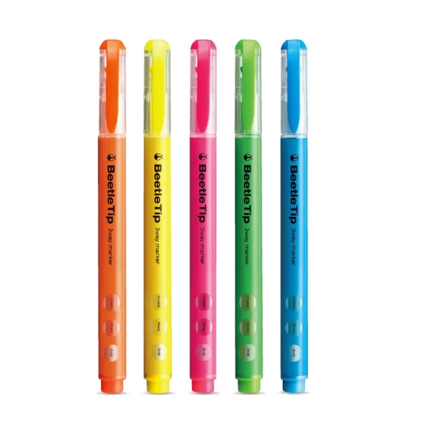 Kokuyo Three-way Fluorescent Marker Beetle Tip 5 Color Set