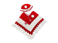Handknitted Red and White Woolen Poncho and Cap for kids (3 - 4 Years) || Sweater