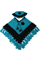 Handknitted blue and black woolen poncho with cap for kids between 5 and 6 years || winterwear || beautiful design and excellent finish and amazing crotchet work