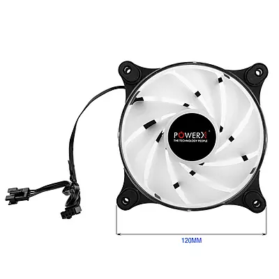 POWERX 120MM 9-Blade ARGB Gaming PC Cooling Fan with Dual-Sided RGB Ring – Black POWERX 120MM 9-Blade ARGB Gaming PC Cooling Fan with Dual-Sided RGB Ring – Black