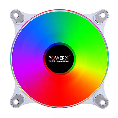POWERX 120MM 9-Blade ARGB Gaming PC Cooling Fan with Dual-Sided RGB Ring – White
